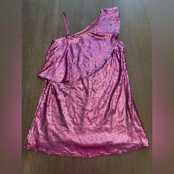 NWOT TCEC PINK SEQUIN DRAPED ONE SHOULDER DRESS - Size Small SKU:250 - Picture 1 of 6
